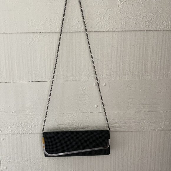 Jessica McClintock Black Beaded Mesh Evening Bag Clutch/ Crossbody/Shoulder - Picture 1 of 12